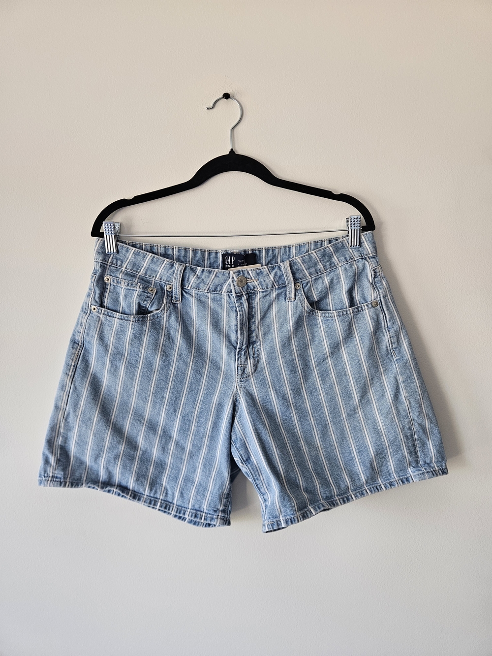 GAP Light Blue Vertical-Striped Denim Shorts